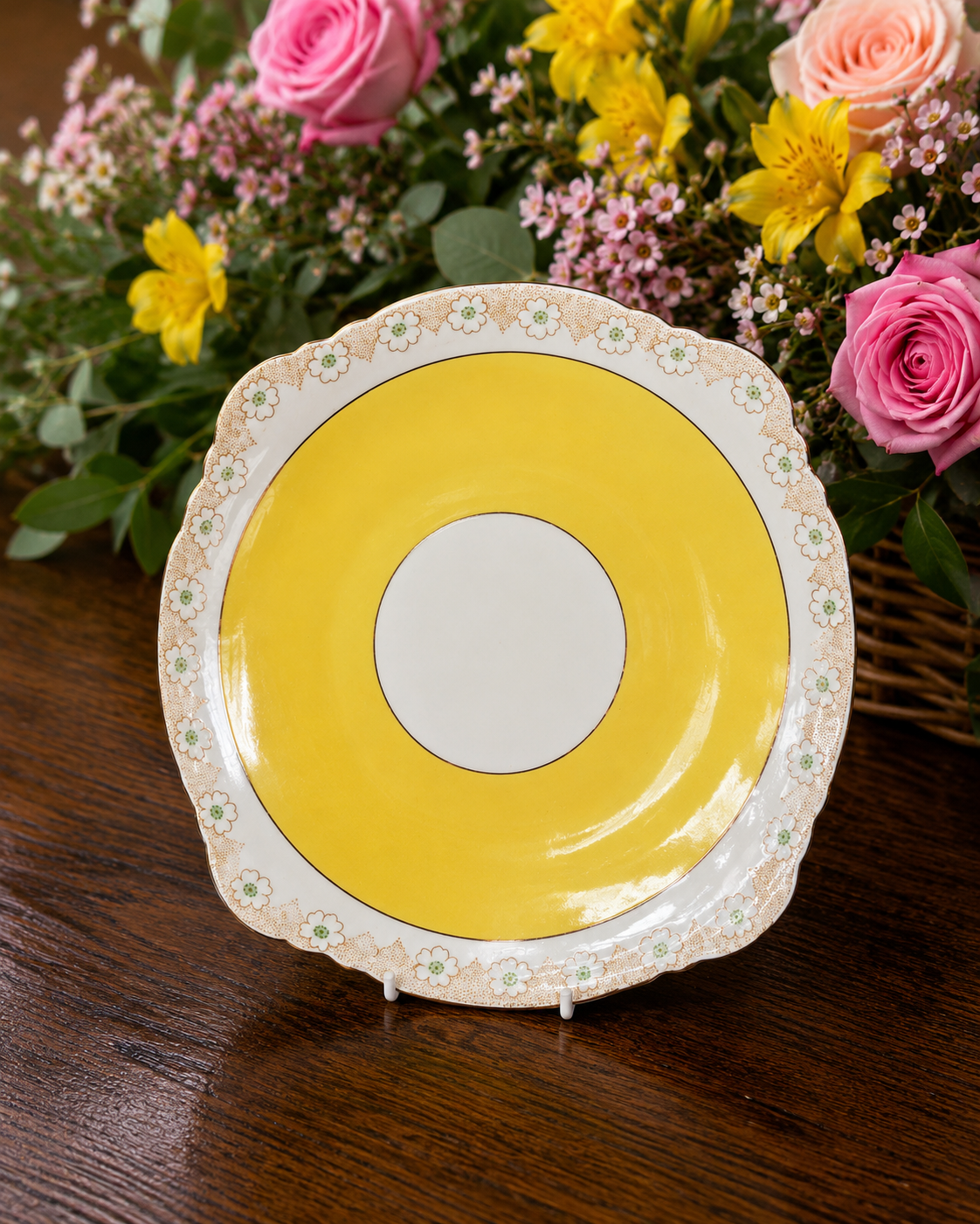 Vintage Heathcote China Primrose Yellow Cake Plate