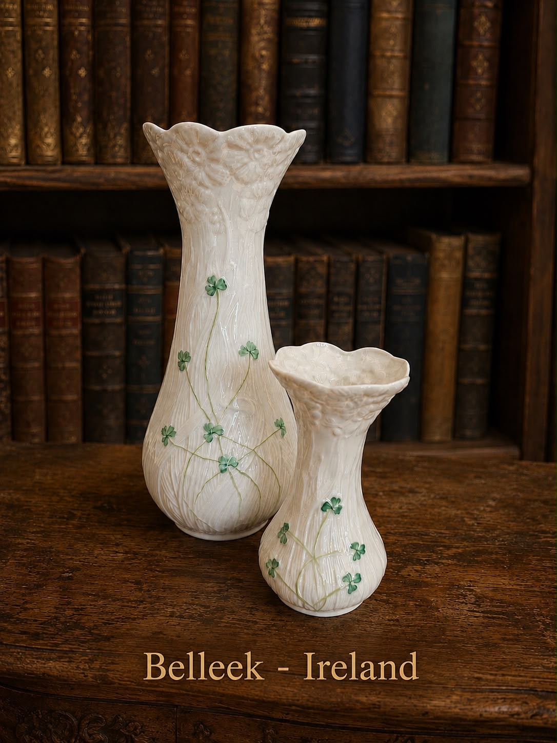 Set of 2 Large Belleek Shamrock Vases – Made in Ireland
