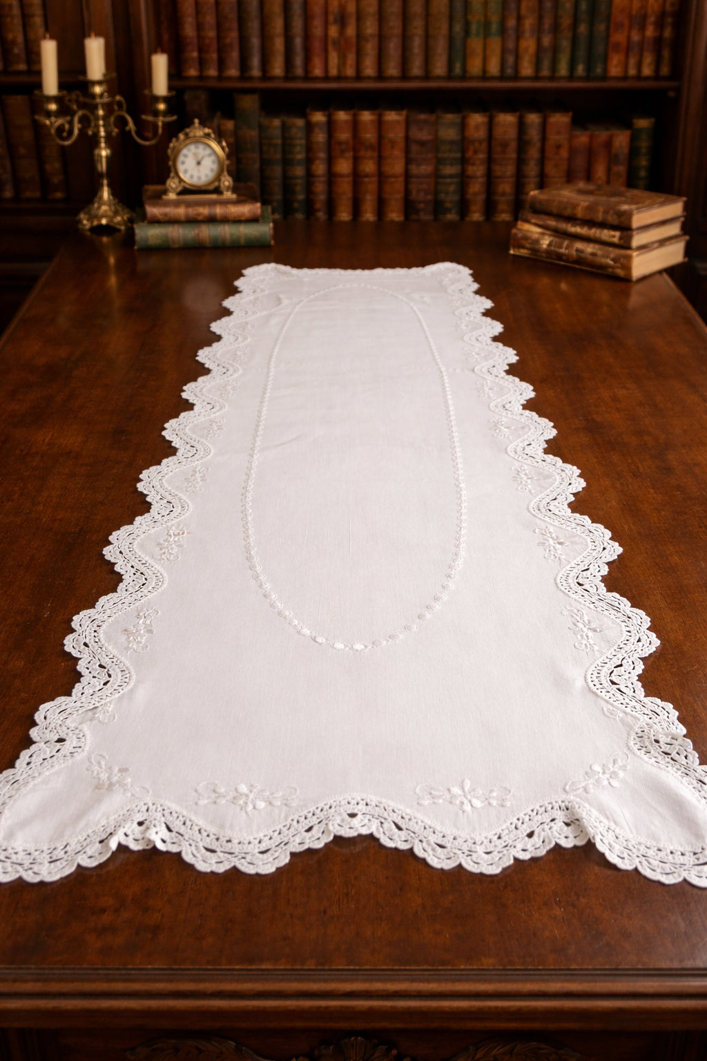 Large cotton lace table runner.   image 0