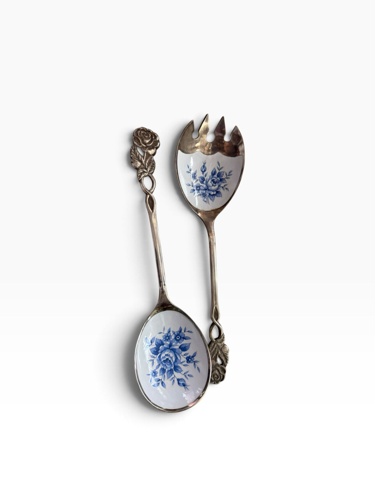 Pair Enamelled serving spoons