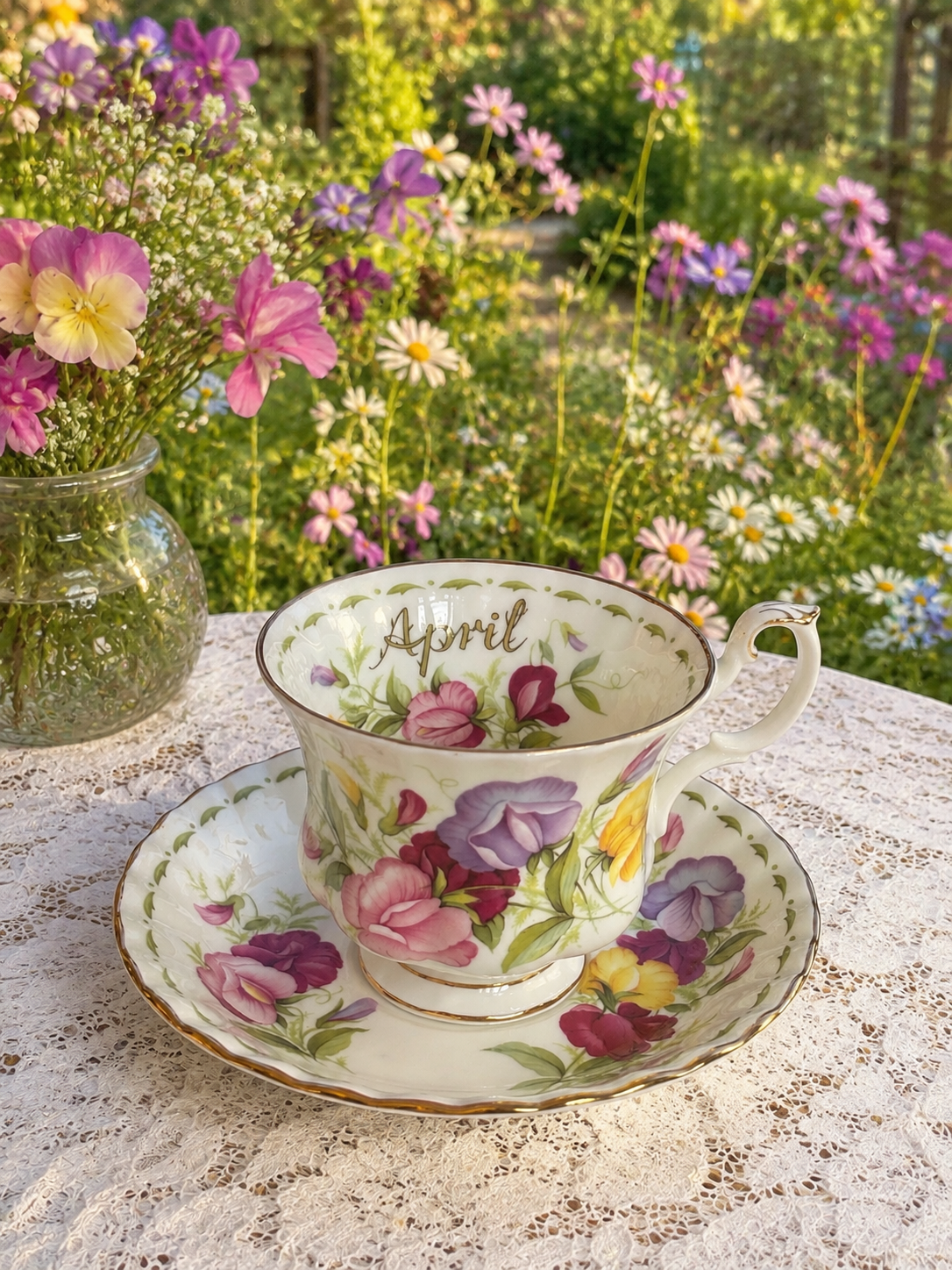 Royal Albert Flower of the Month Series ‘April – Sweet Pea’ Vintage Teacup & Saucer