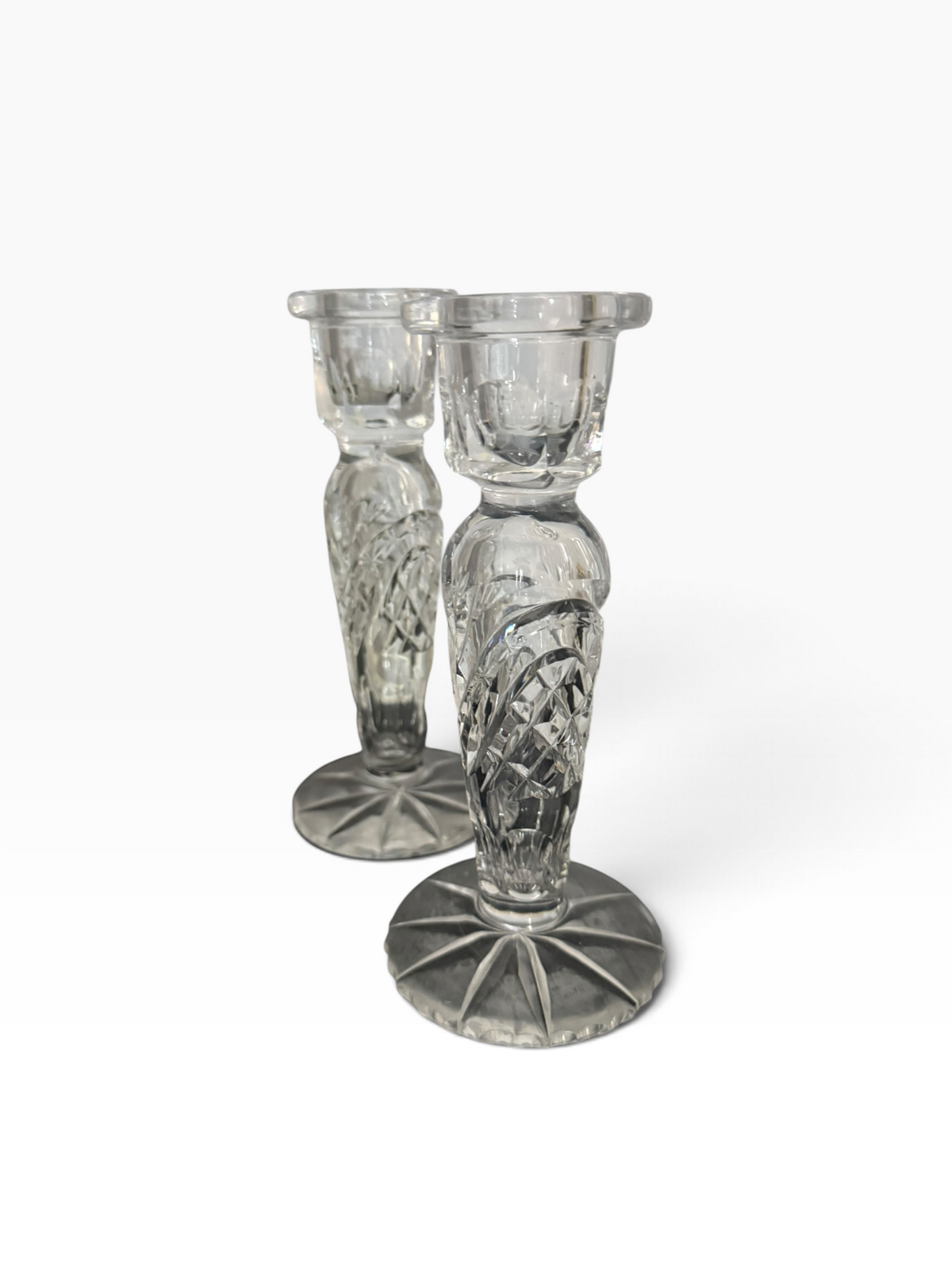 Pair Glass Candle Sticks 17cm height