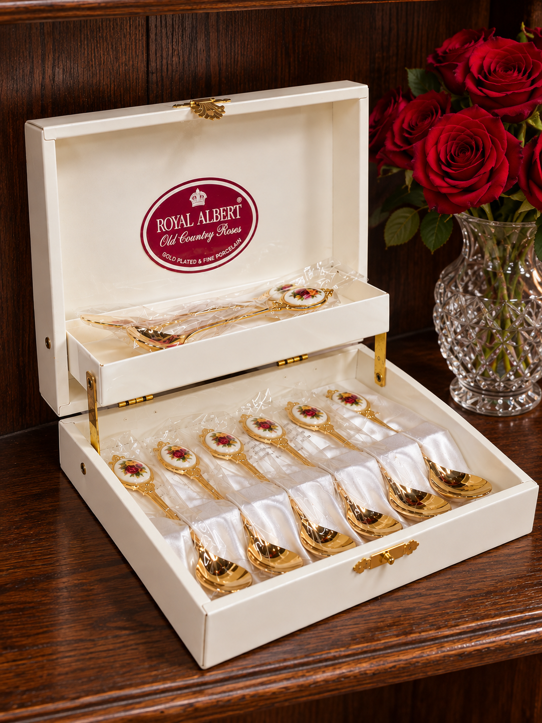 Royal Albert Old Country Roses Gold Plated Spoons & Serving Set – Boxed