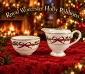 Royal Worcester Holly Ribbons Milk Jug & Sugar Bowl