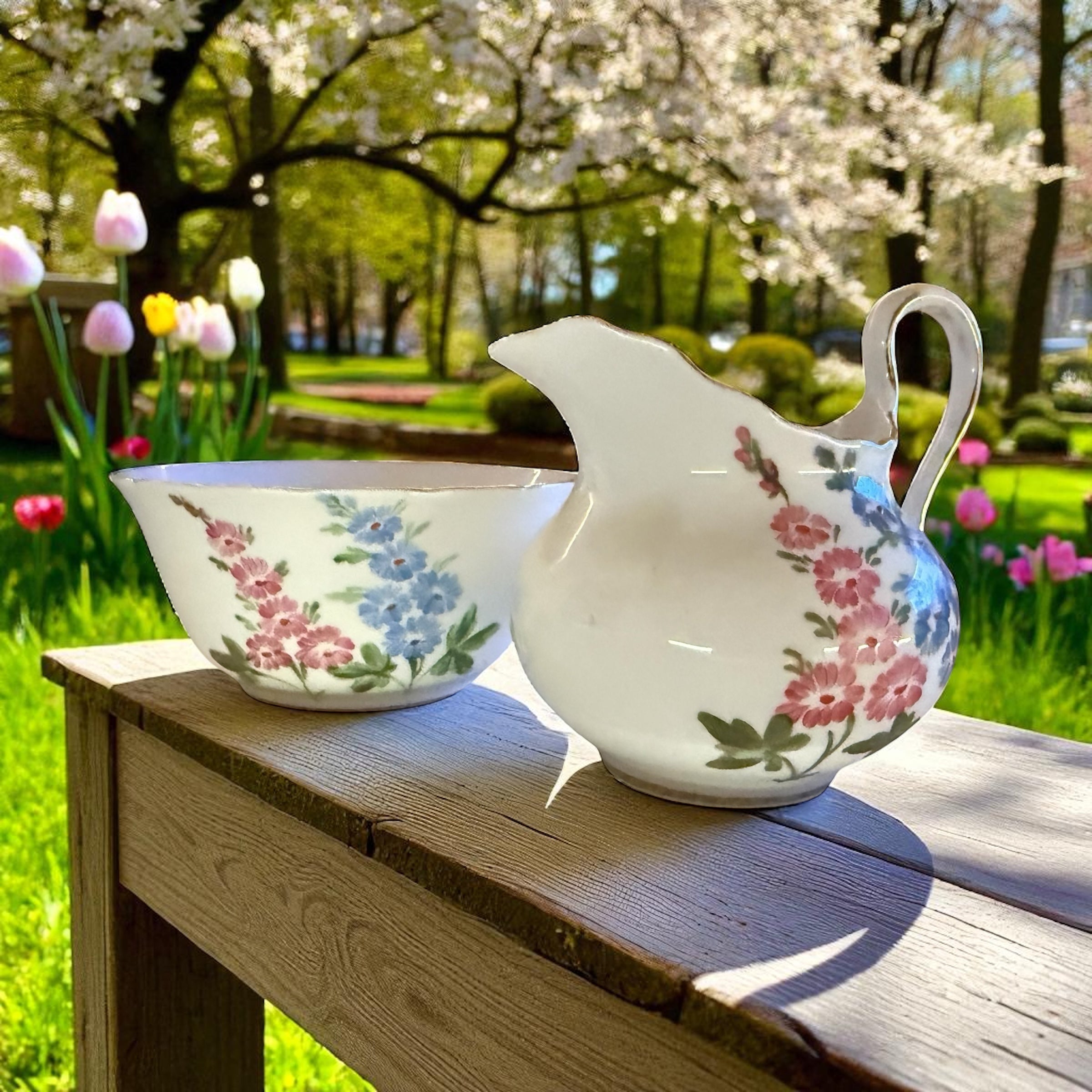 Tuscan English China milk & sugar. Handpainted.  image 0