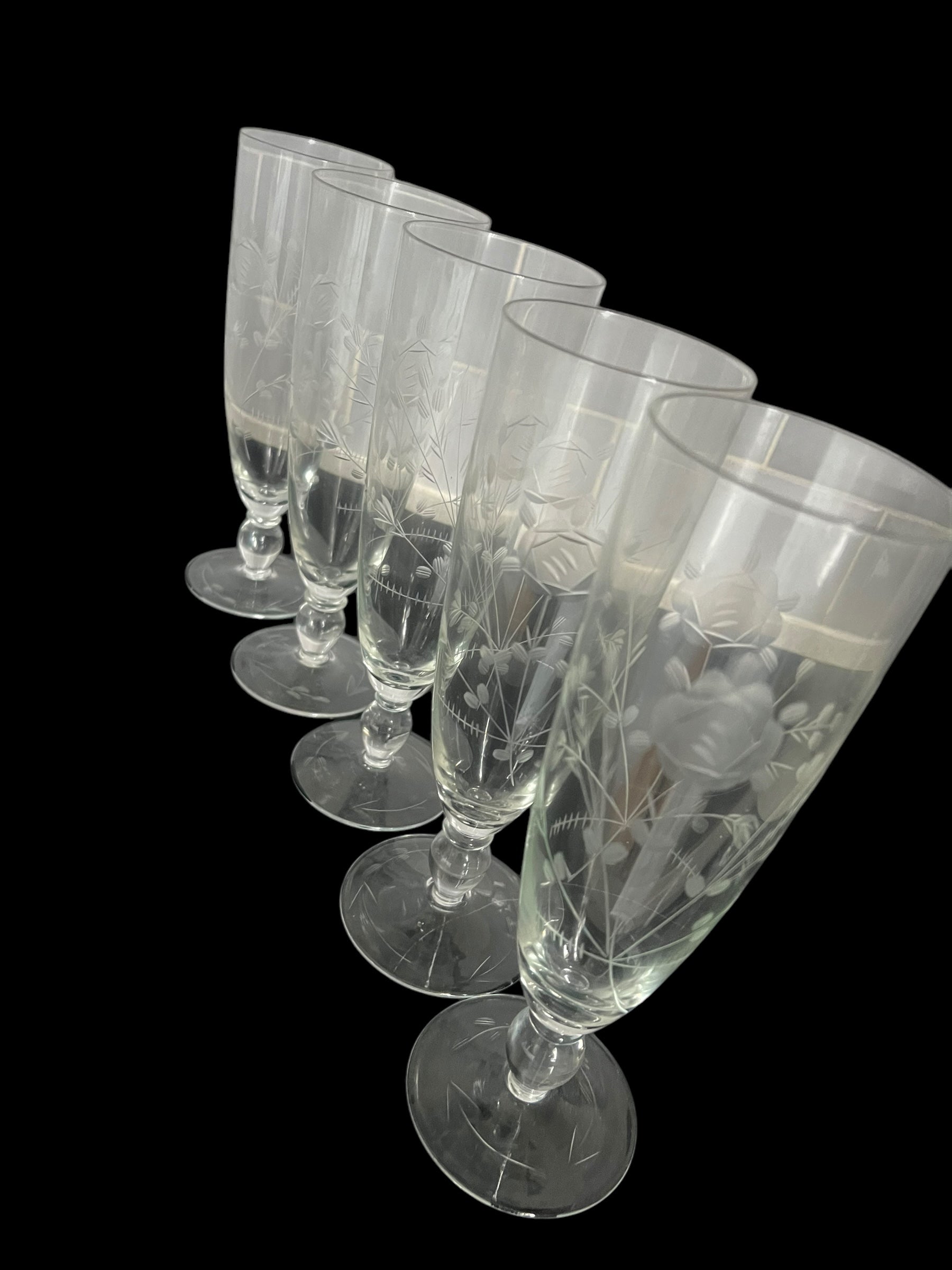 Set 5 tall engraved glasses.  image 10