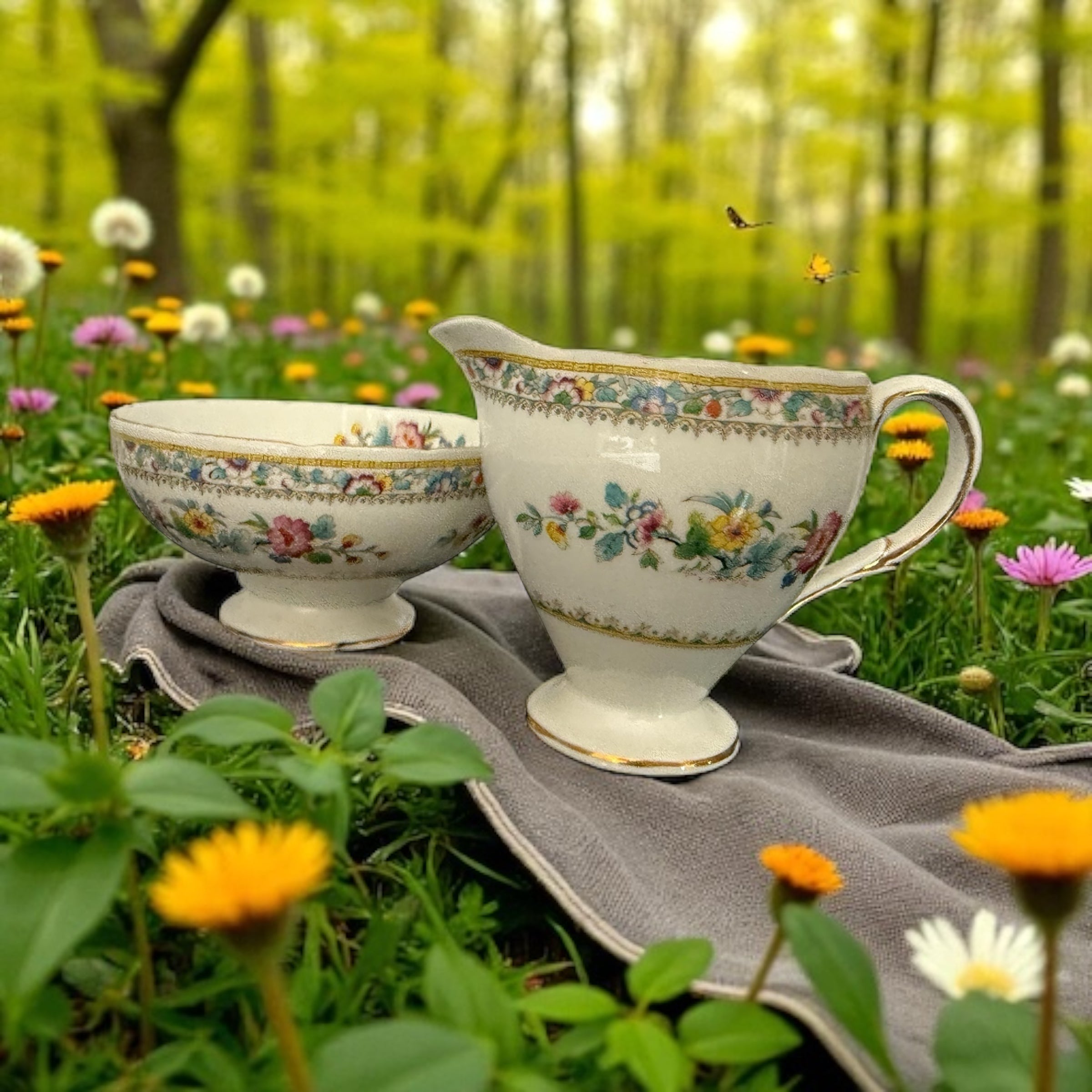 Vintage Bone China. Milk jug & sugar bowl image 0