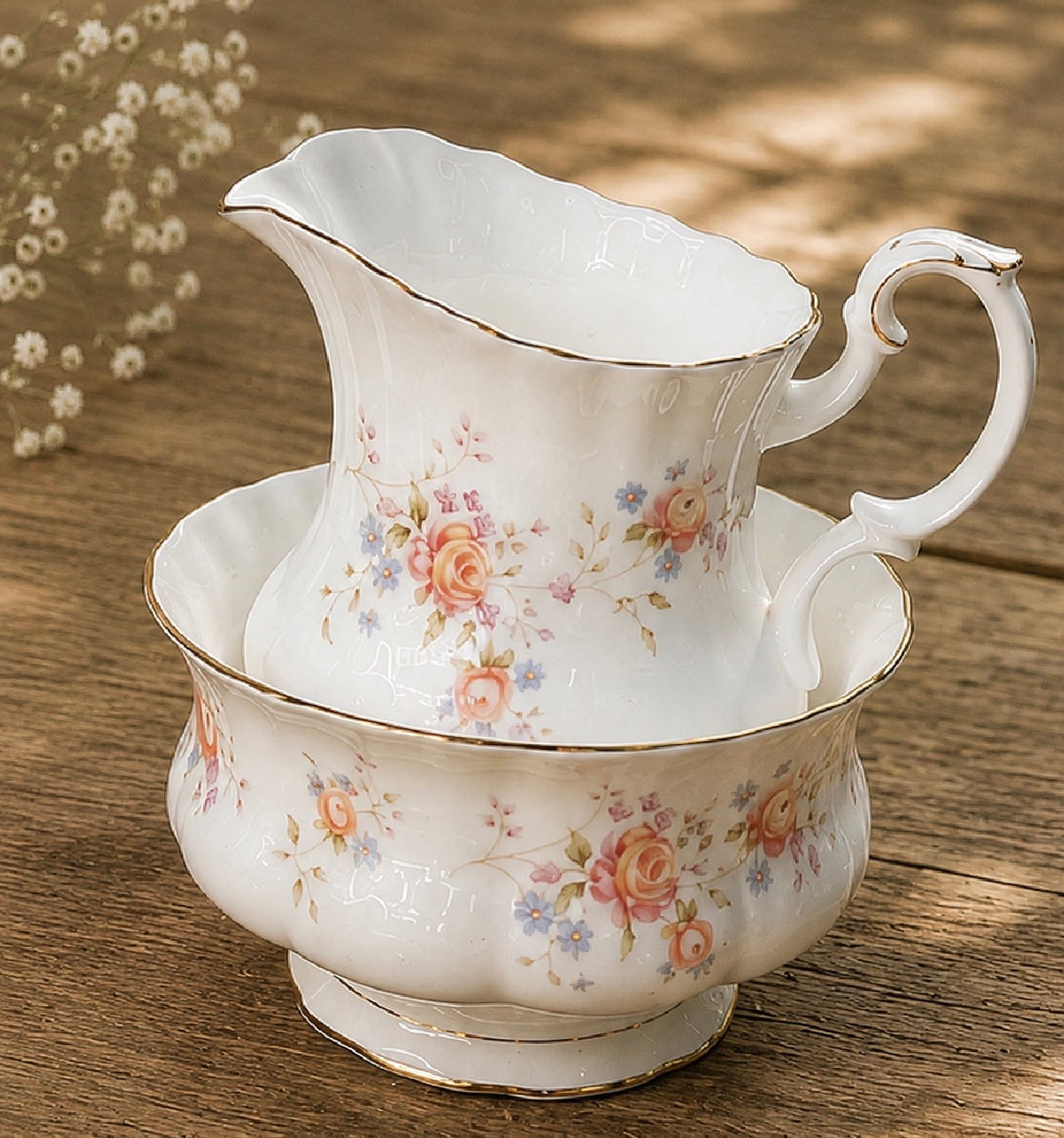 Royal Albert Peach Rose Large Teapot - Milk Jug & Sugar Bowl
