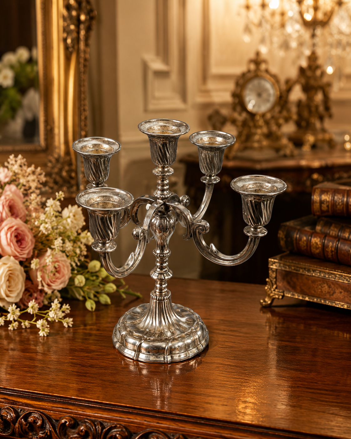 Vintage Silver Plated 5-Arm Candelabra Candle Holder