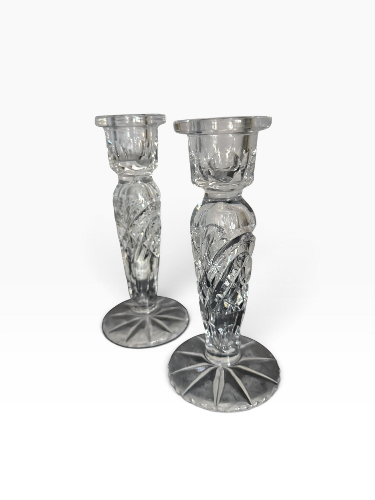 Pair Glass Candle Sticks 17cm height