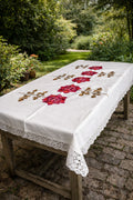 Large Hand Embroidered Vintage Tablecloth  image 0