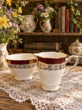 IMPERFECT! Vintage Royal Stafford Burgundy & Gold Bone China Milk Jug & Sugar Bowl