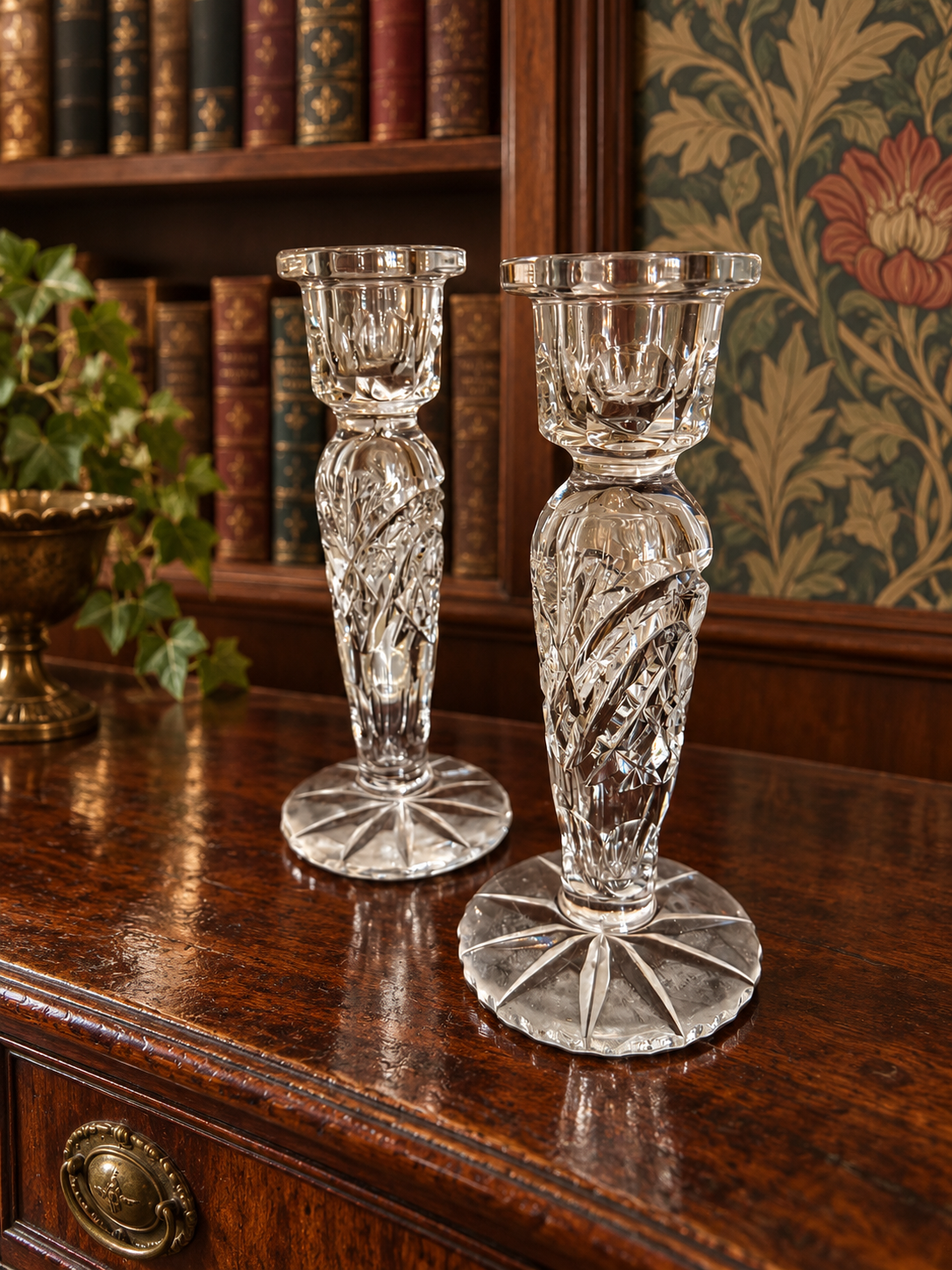 Pair Glass Candle Sticks 17cm height