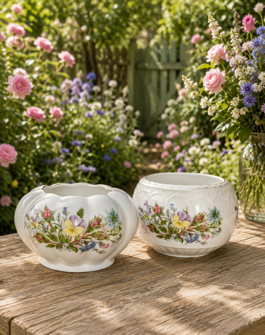 Aynsley “Wild Tudor” Set Of 2 Planters