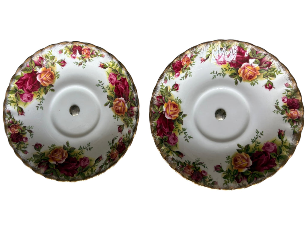 Set of 2 Vintage Royal Albert Old Country Roses Trinket Stand on Brass Pedestal Base
