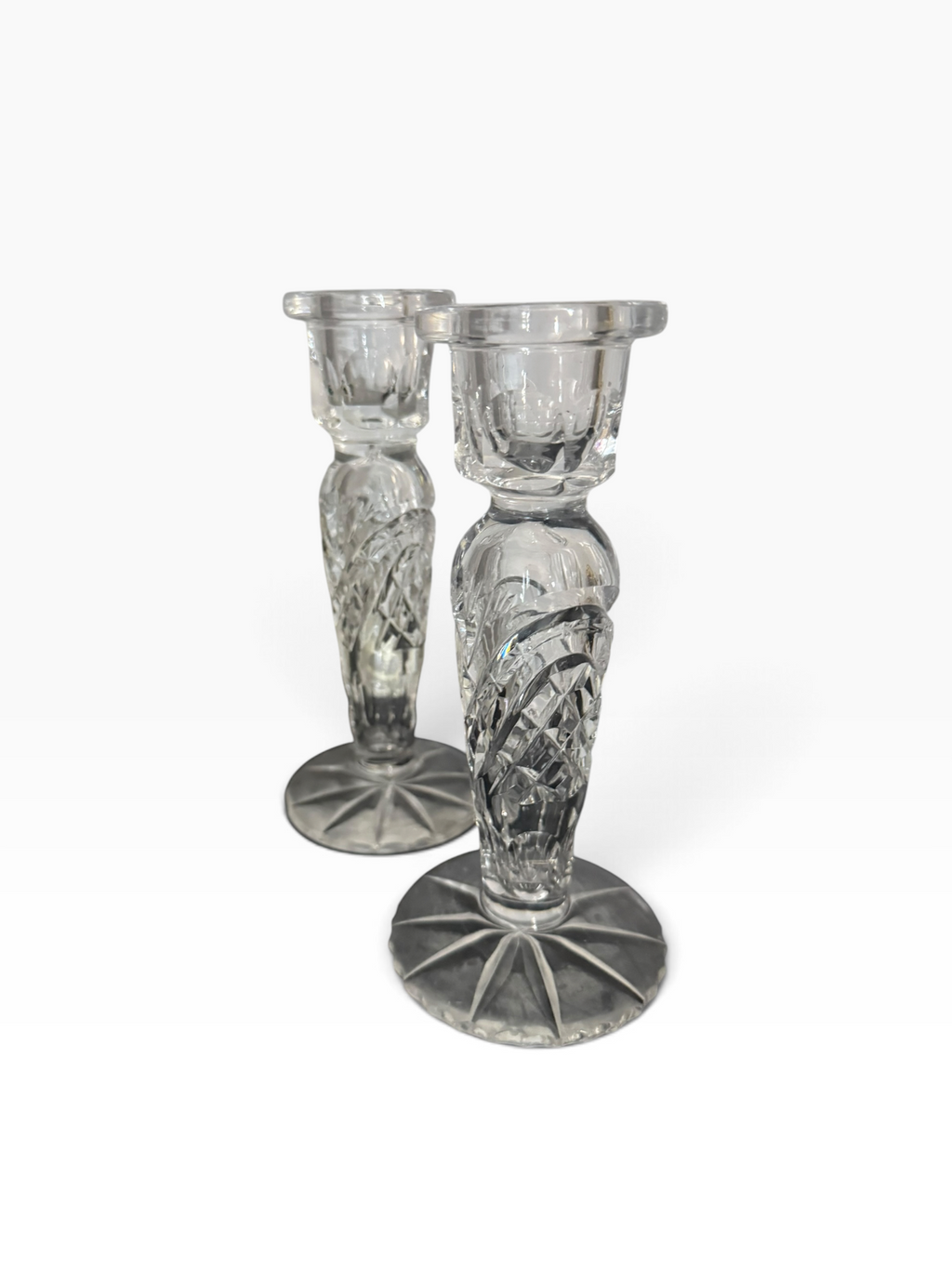 Pair Glass Candle Sticks 17cm height