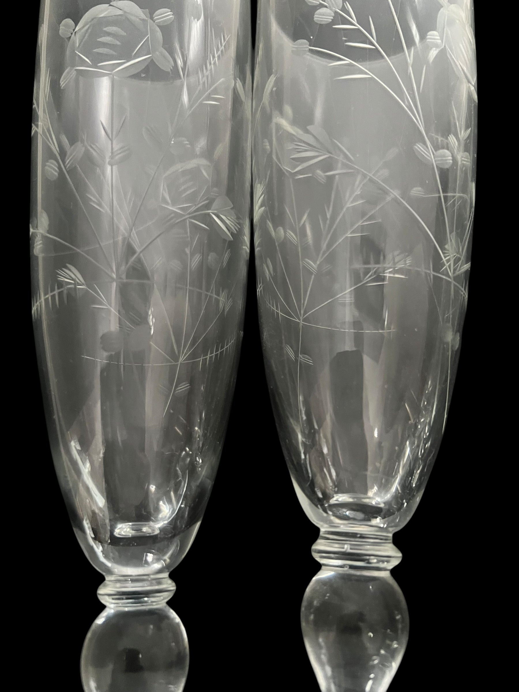 Set 5 tall engraved glasses.  image 13