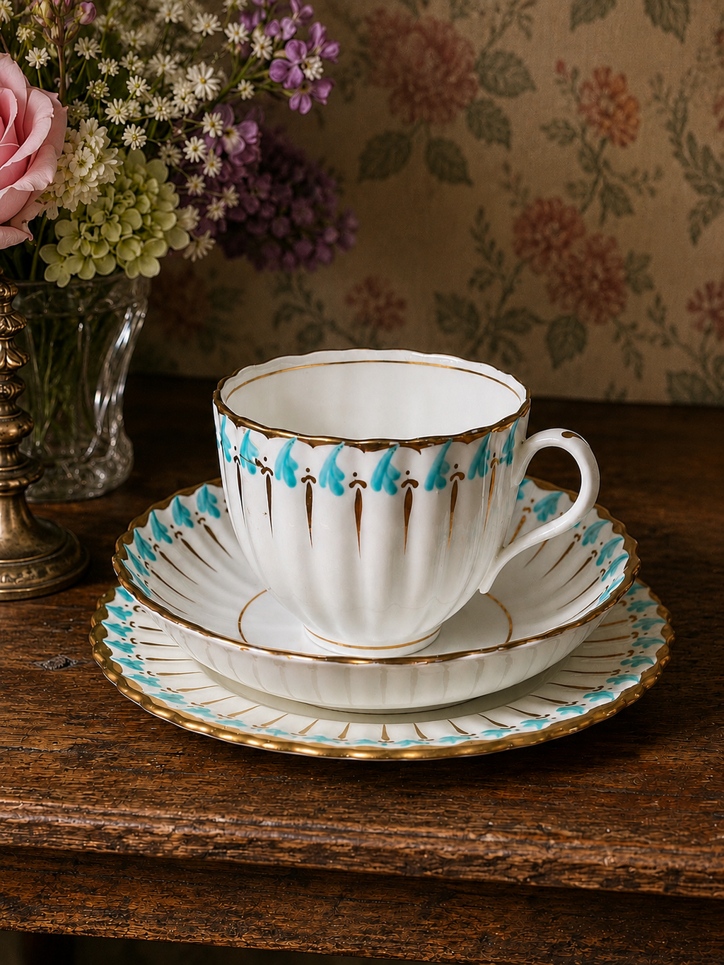 Adderley Turquoise&Gold Hand painted Trio