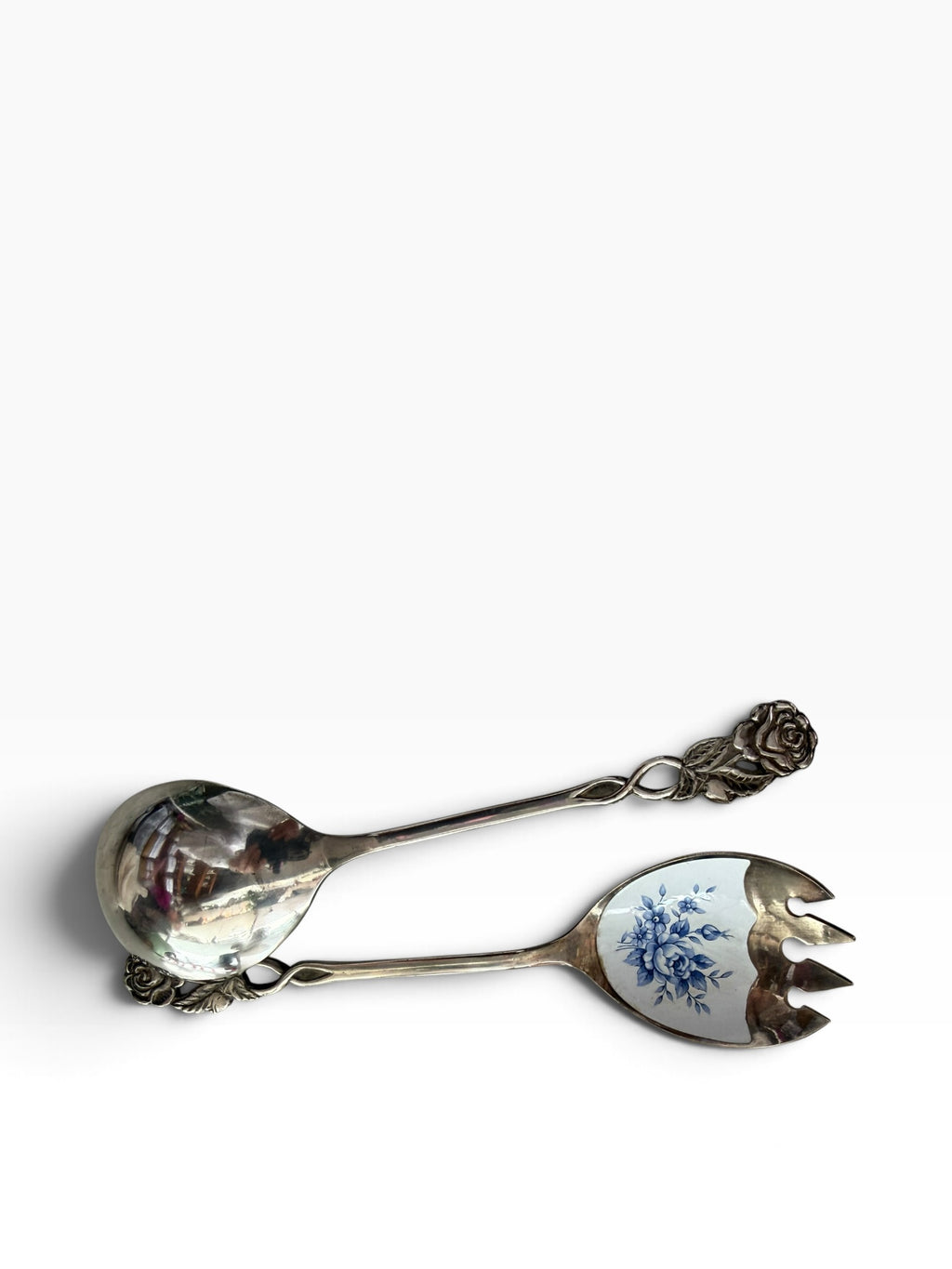 Pair Enamelled serving spoons