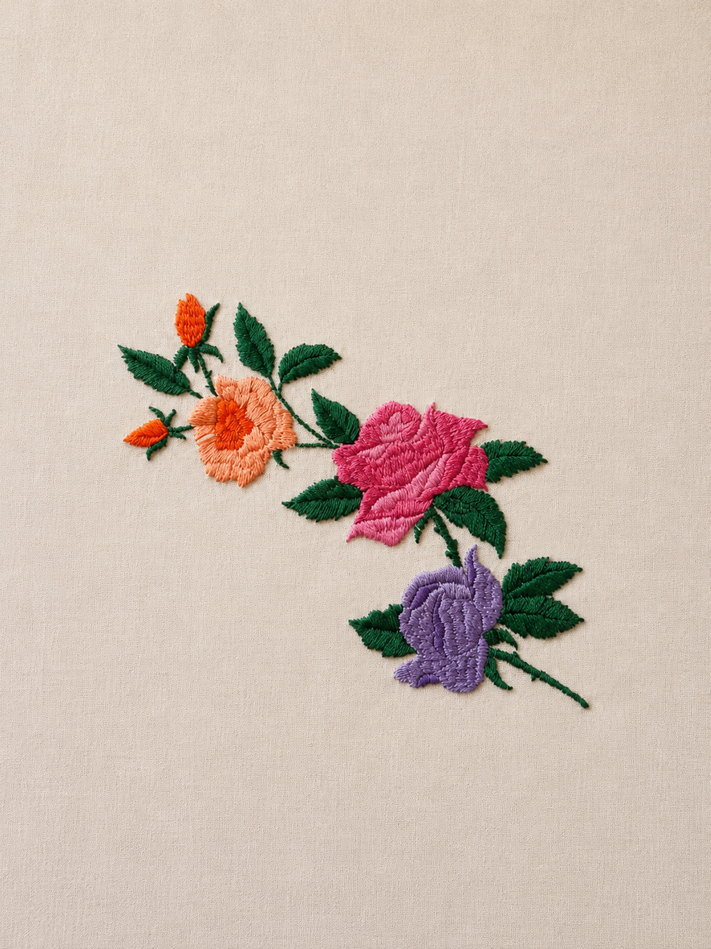 Vintage Spring Flowers Hand Embroidered Cotton Table Cloth