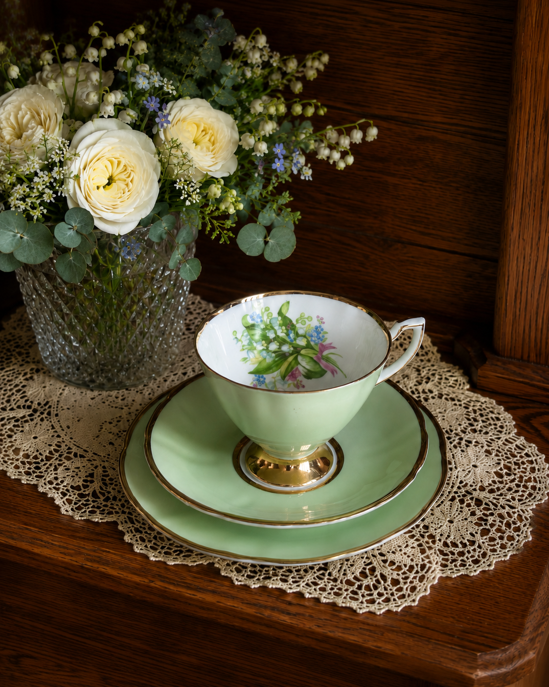 Clare Pastel Green Trio with Wildflower Bouquet Design