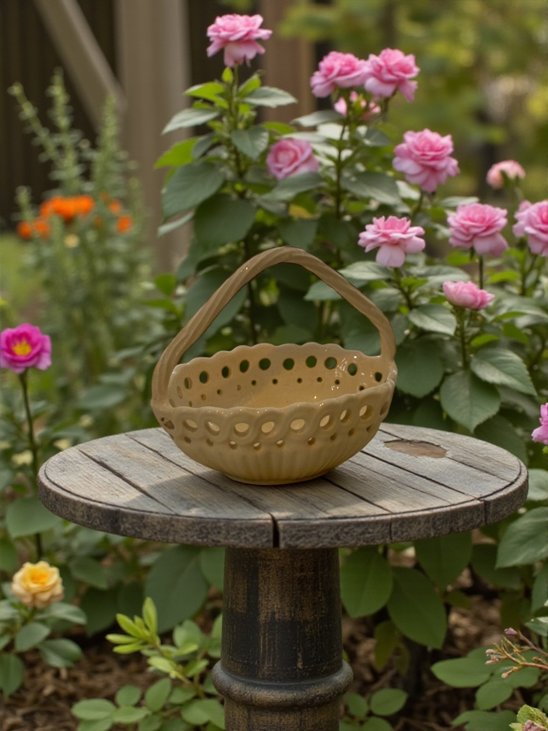 Leeds Creamware Minature Trinket Basket  image 1