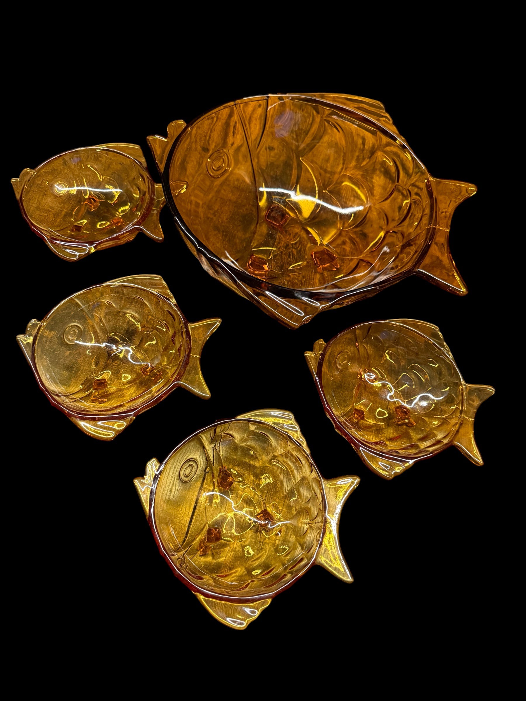 Vintage Amber Glass Fish Dessert Set image 3