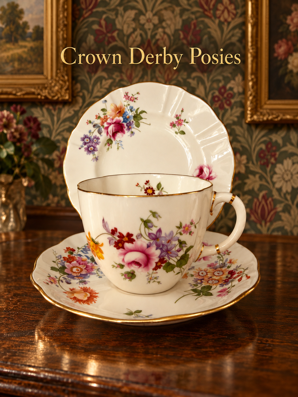 Crown Derby. Posies. Trio.