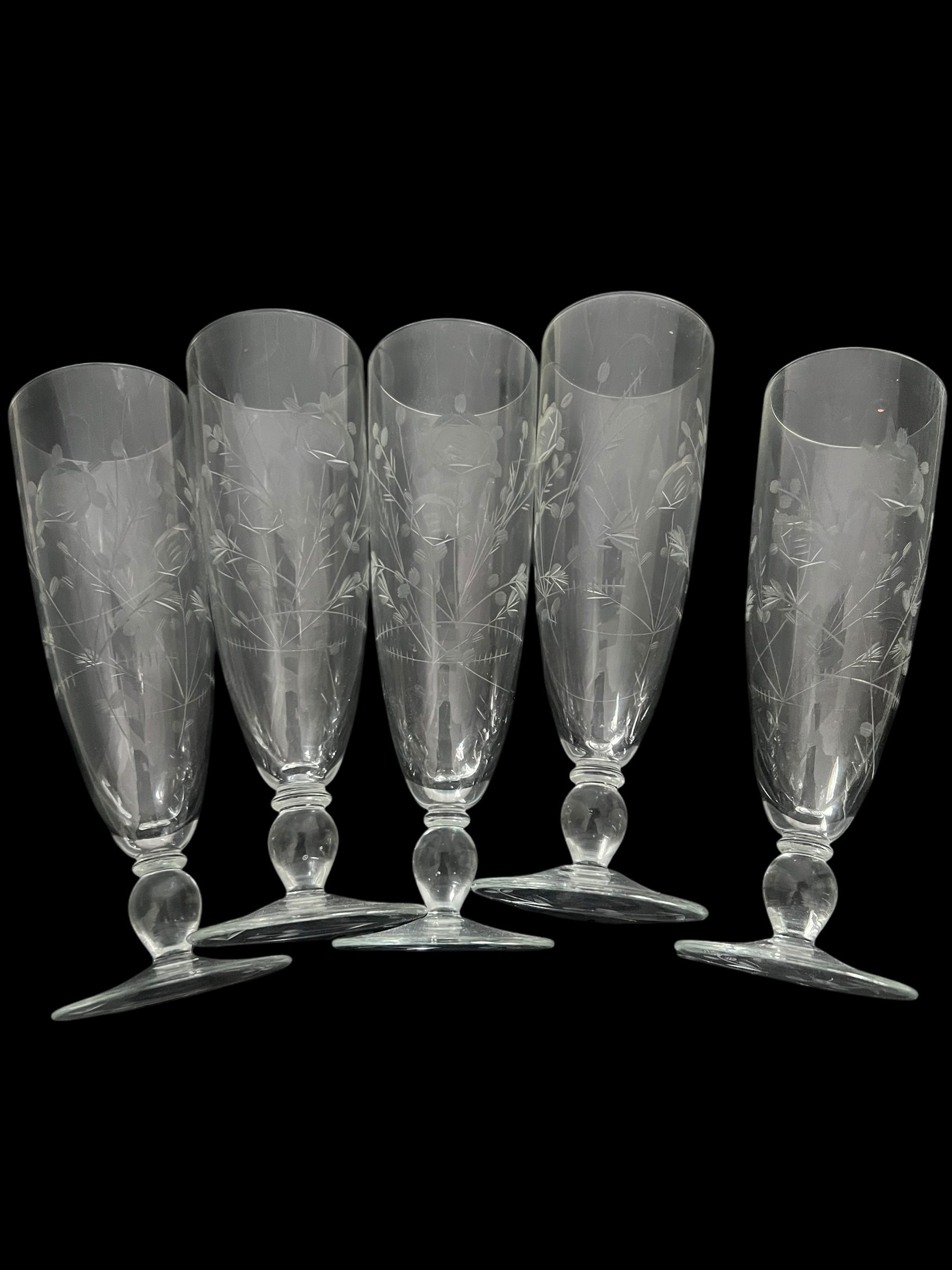 Set 5 tall engraved glasses.  image 5