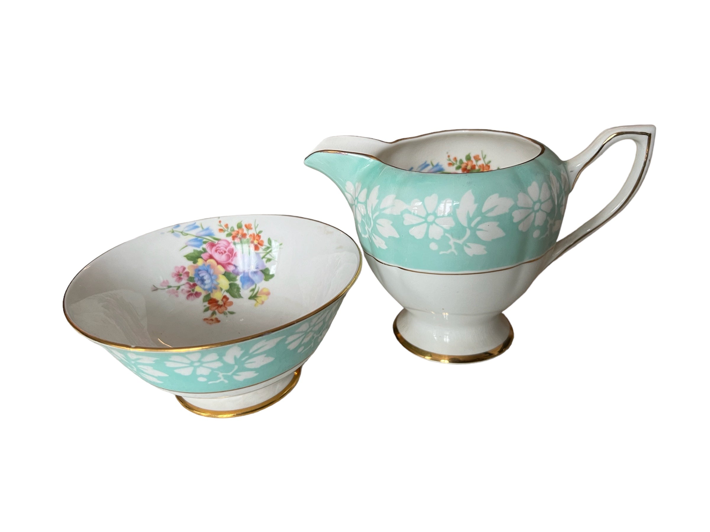Bone china creamer jug & bowl image 1