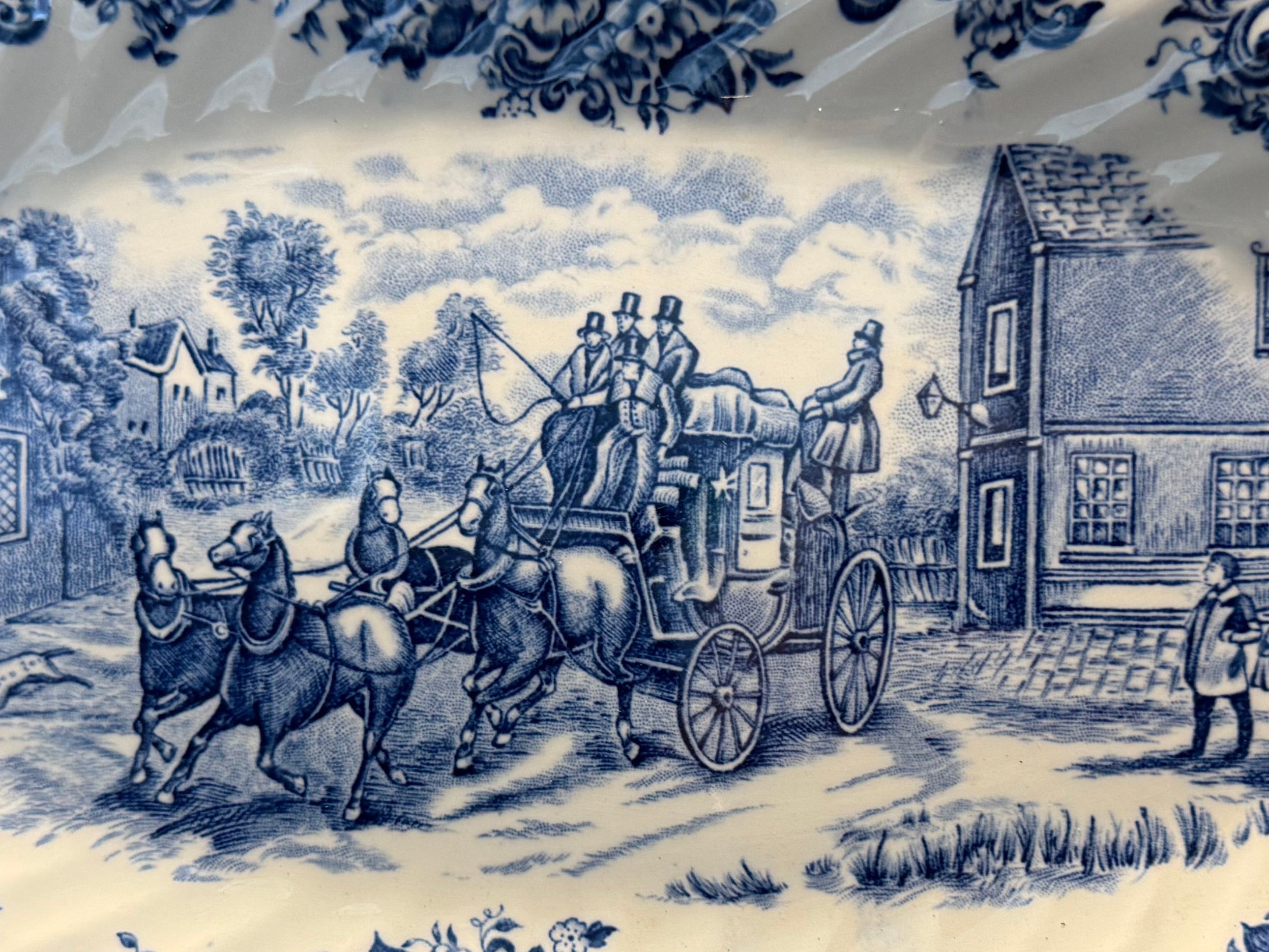Johnson Brothers Coaching Scenes Blue & White Oval Platter
