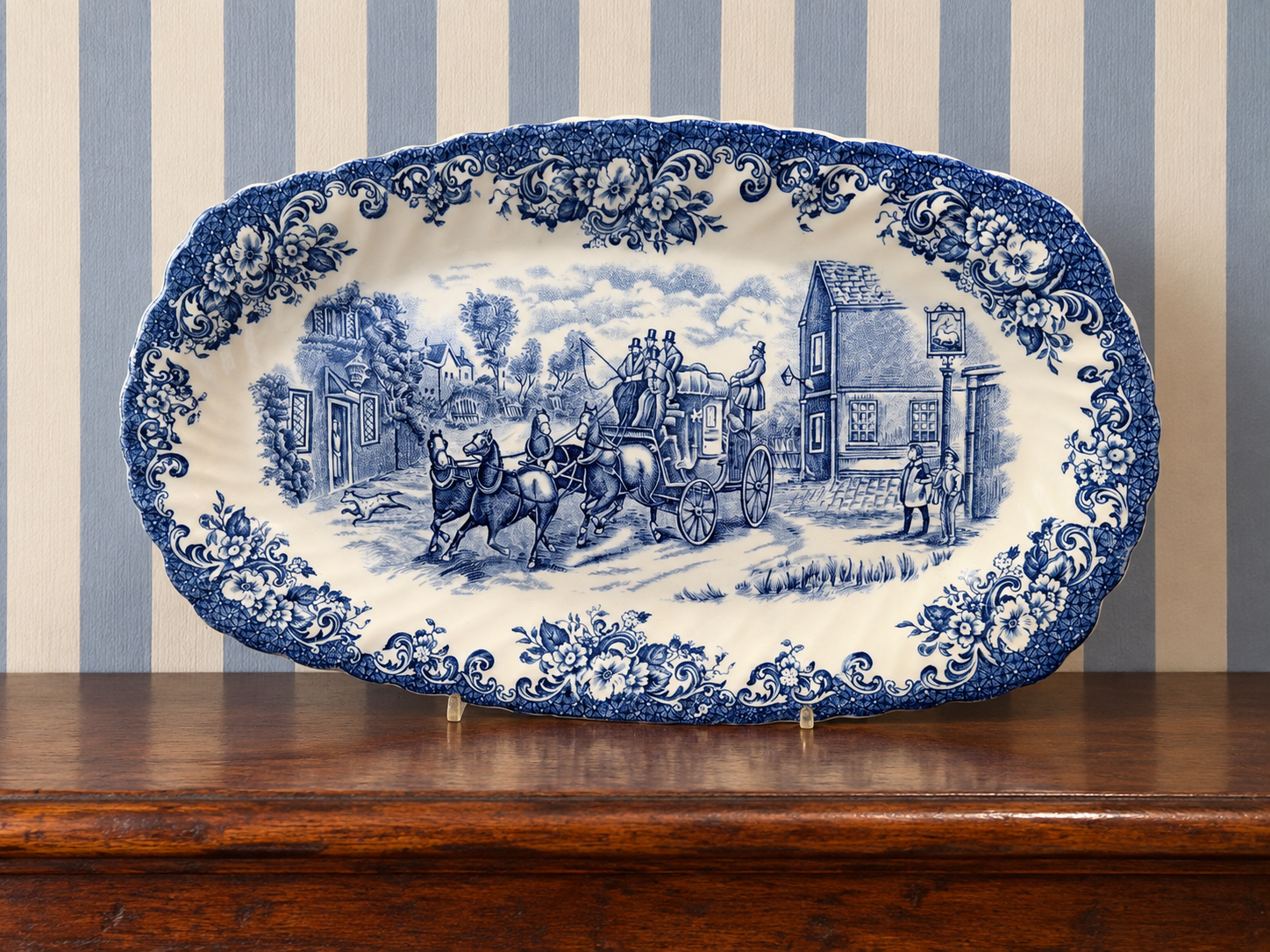 Johnson Brothers Coaching Scenes Blue & White Oval Platter