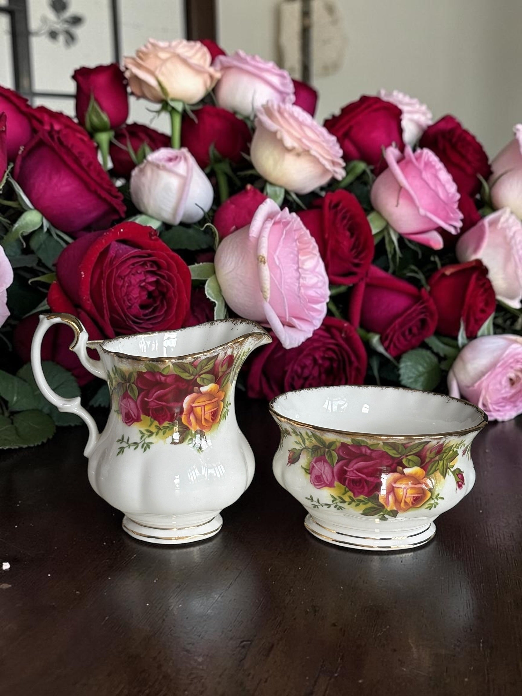 Second Quality Royal Albert Old Country Roses Coffee Creamer & Sugar Bowl Set