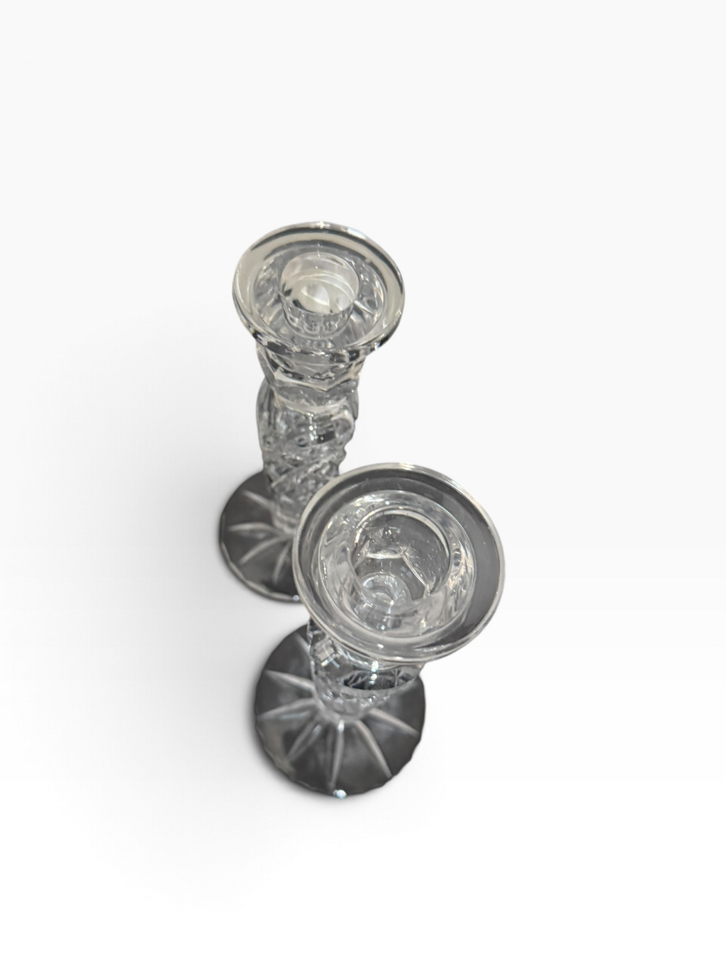 Pair Glass Candle Sticks 17cm height
