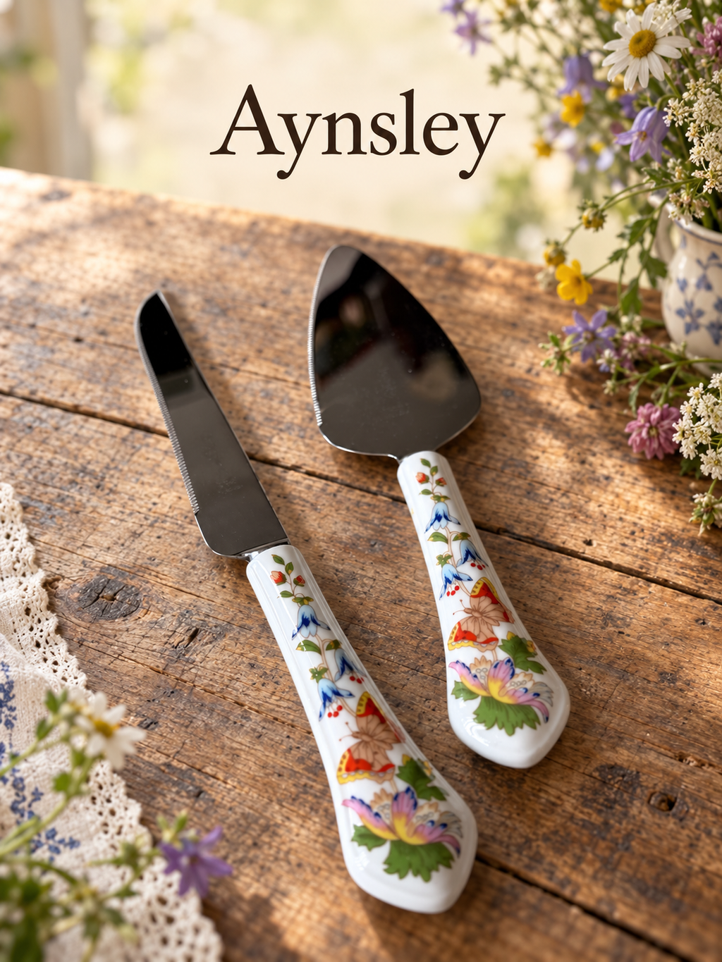 Aynsley Cake Slice & Cake Knife Cottage Garden