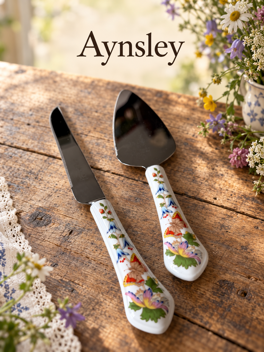 Aynsley Cake Slice & Cake Knife Cottage Garden