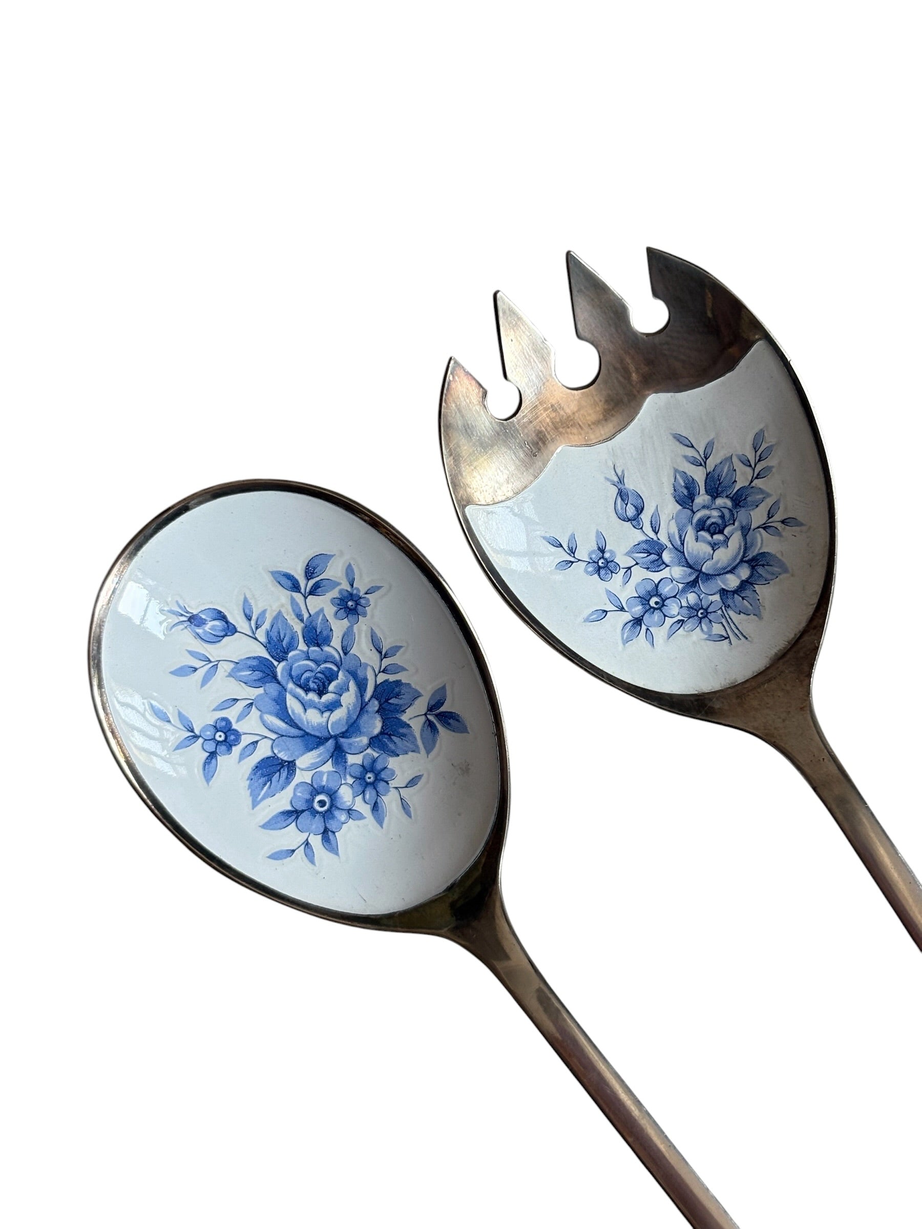 Blue & White Patterned Salad Servers