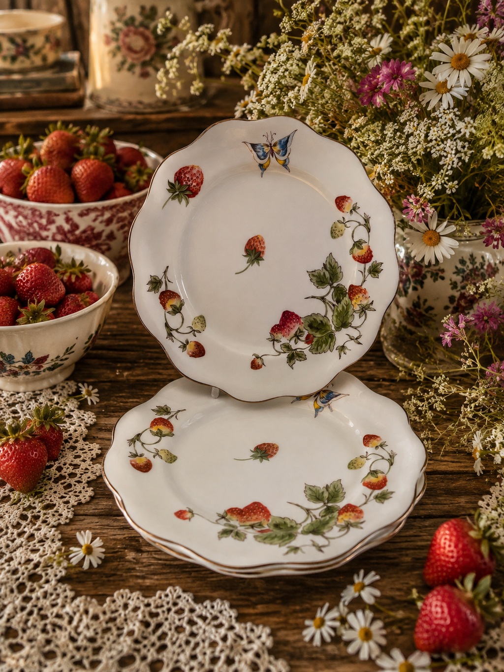 Coalport Strawberry Salad Plate Blue Butterfly