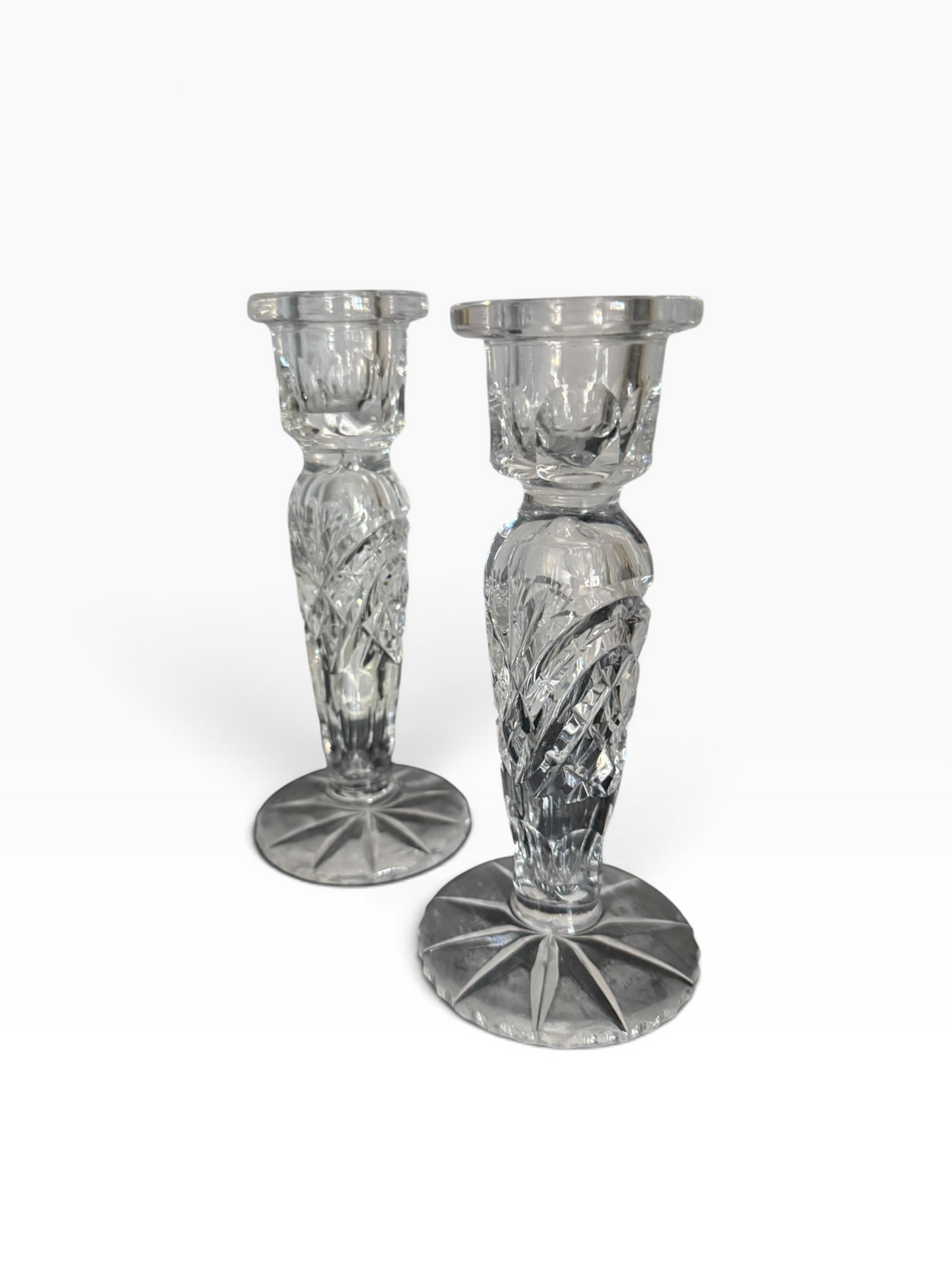 Pair Glass Candle Sticks 17cm height