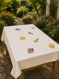 Vintage Spring Flowers Hand Embroidered Cotton Table Cloth