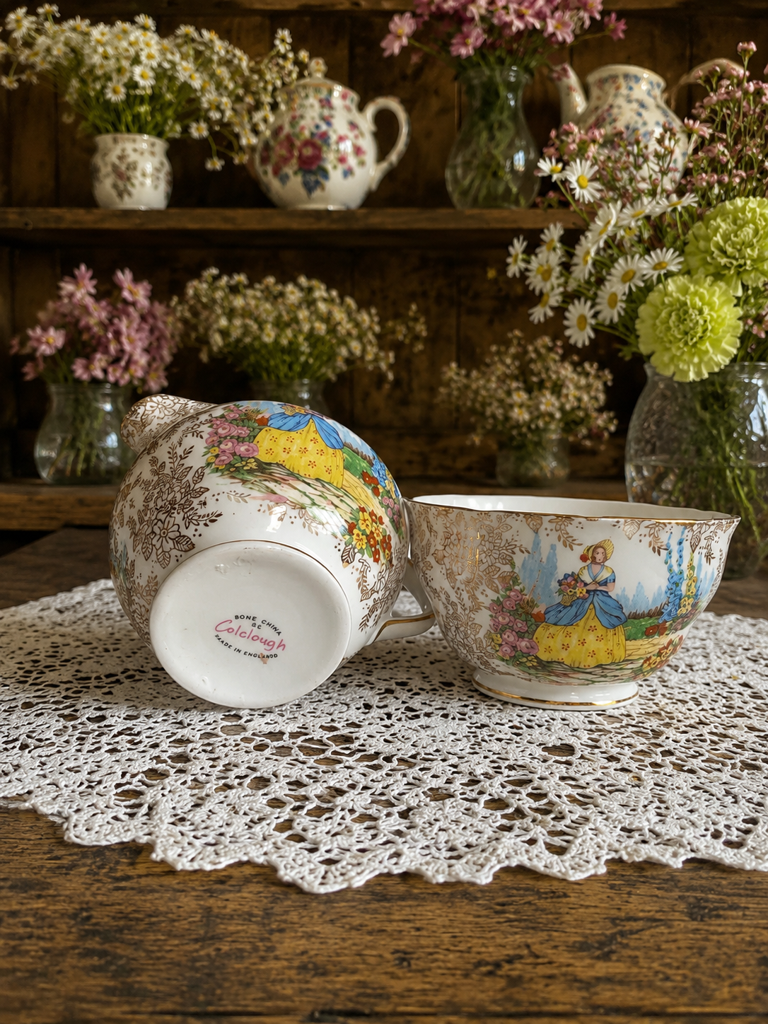 Colclough “Crinoline Lady" Milk Jug & Sugar Bowl