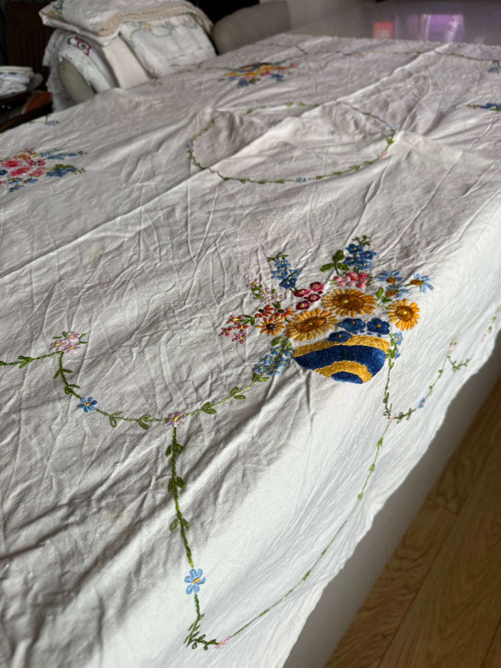 Vintage Tablecloth. Hand Embroidered. Large