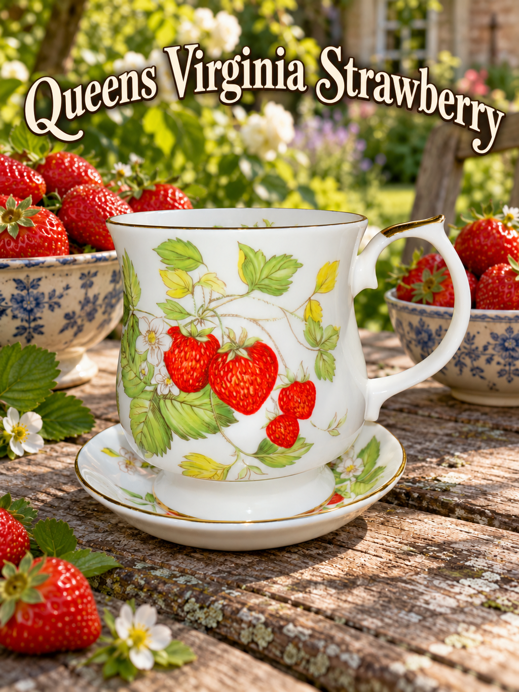 Queens China. Virginia Strawberry Mug & Coaster