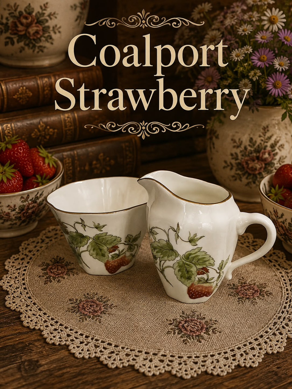 Coalport Strawberry Milk Jug & Sugar Bowl