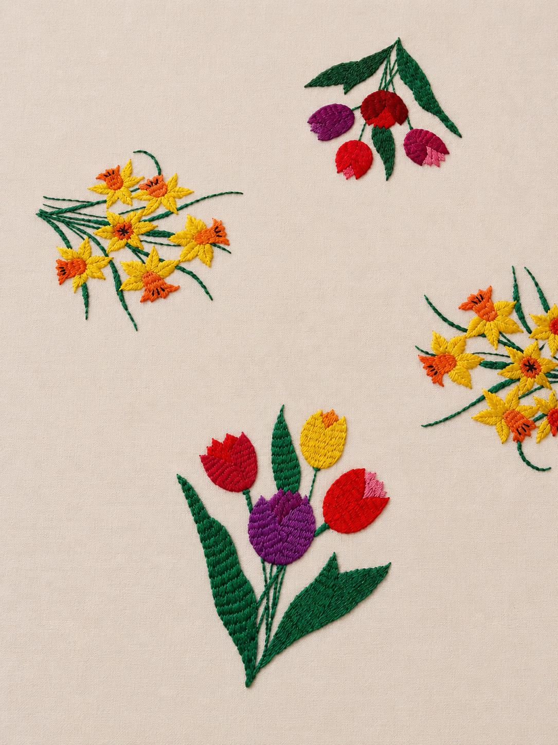 Vintage Cotton Hand-Embroidered Botanical Wildflower & Spring Flower Tablecloth