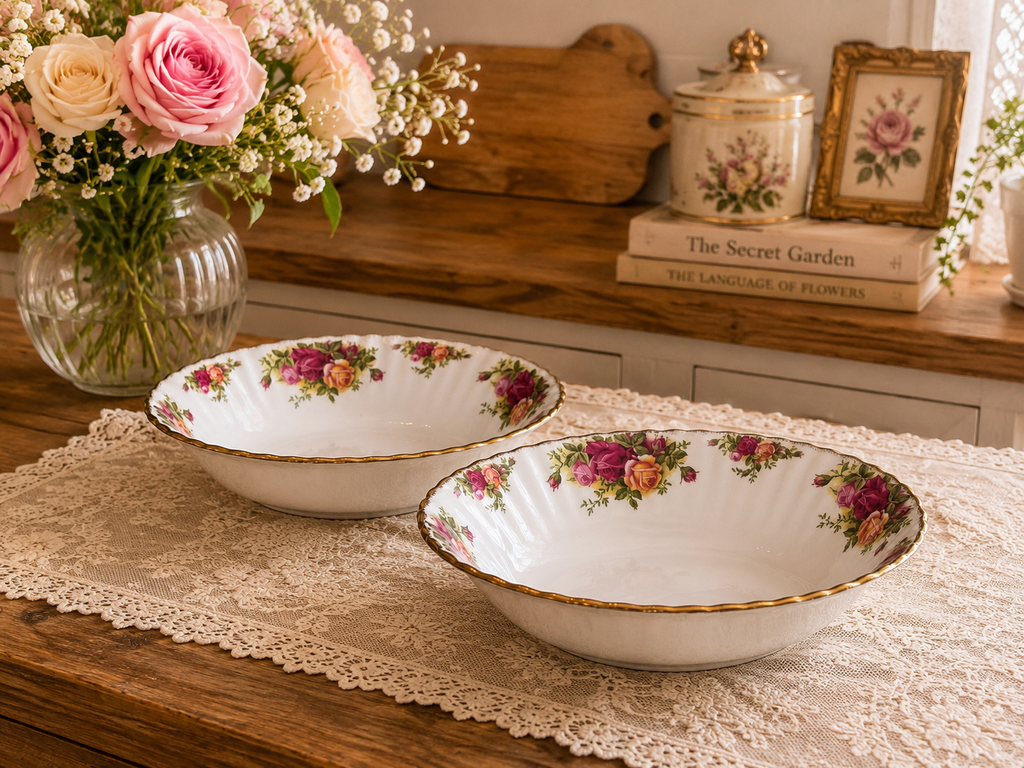 Set of 2 Royal Albert Old Country Roses Oval Serving Bowls
