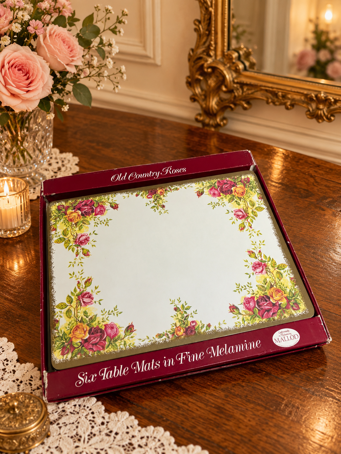 Old Country Roses Inspired Melamine Place Matts Set of 6 By Mallad