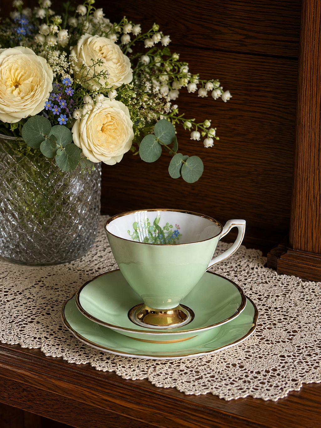 Clare Pastel Green Trio with Wildflower Bouquet Design