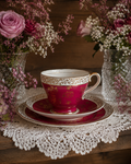 Vintage Salisbury Bone China Dark Pink & Gold Trio – Teacup, Saucer & Side Plate