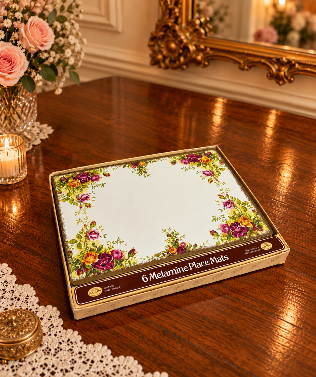 Old Country Roses Inspired Melamine Place Matts Set of 6 By Mallad
